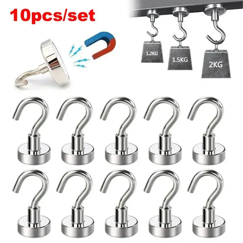 10pcs Metal Magnetic Hooks Heavy Duty Key Coat Hanger for Home Kitchen Bathroom Storage