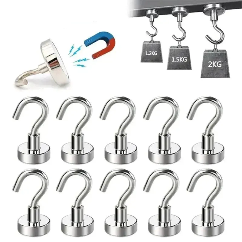 10pcs Metal Magnetic Hooks Heavy Duty Key Coat Hanger for Home Kitchen Bathroom Storage
