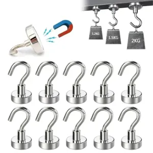 10pcs Metal Magnetic Hooks Heavy Duty Key Coat Hanger for Home Kitchen Bathroom Storage
