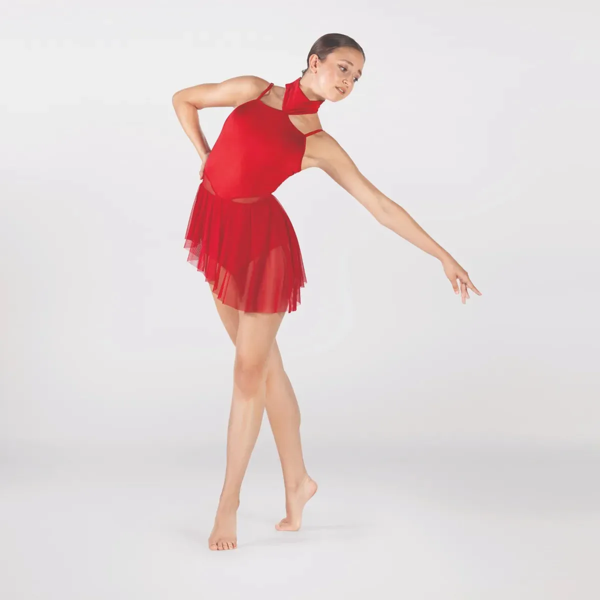 1st Position Halterneck Dress with Cutaway Mesh Panels at Waist
