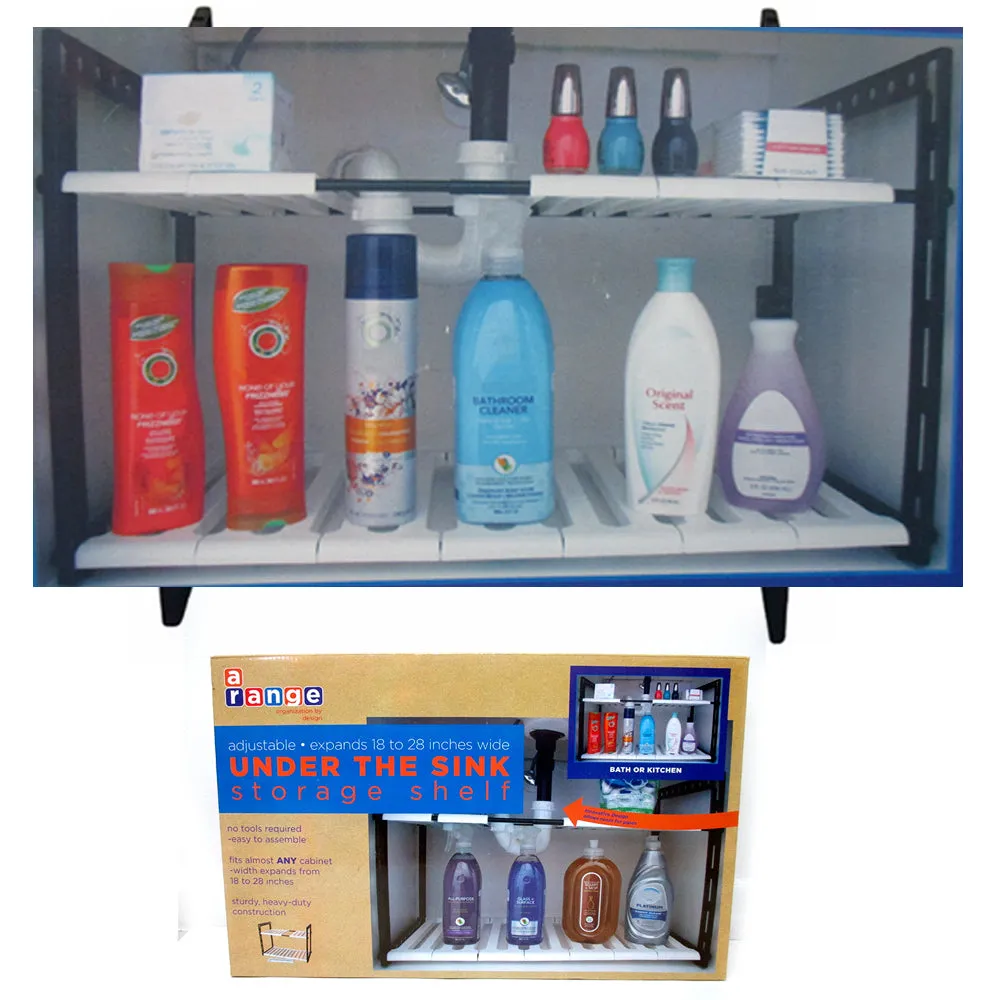 2 Tier Expandable Adjustable Under Sink Shelf Organizer Unit Kitchen Shelves New