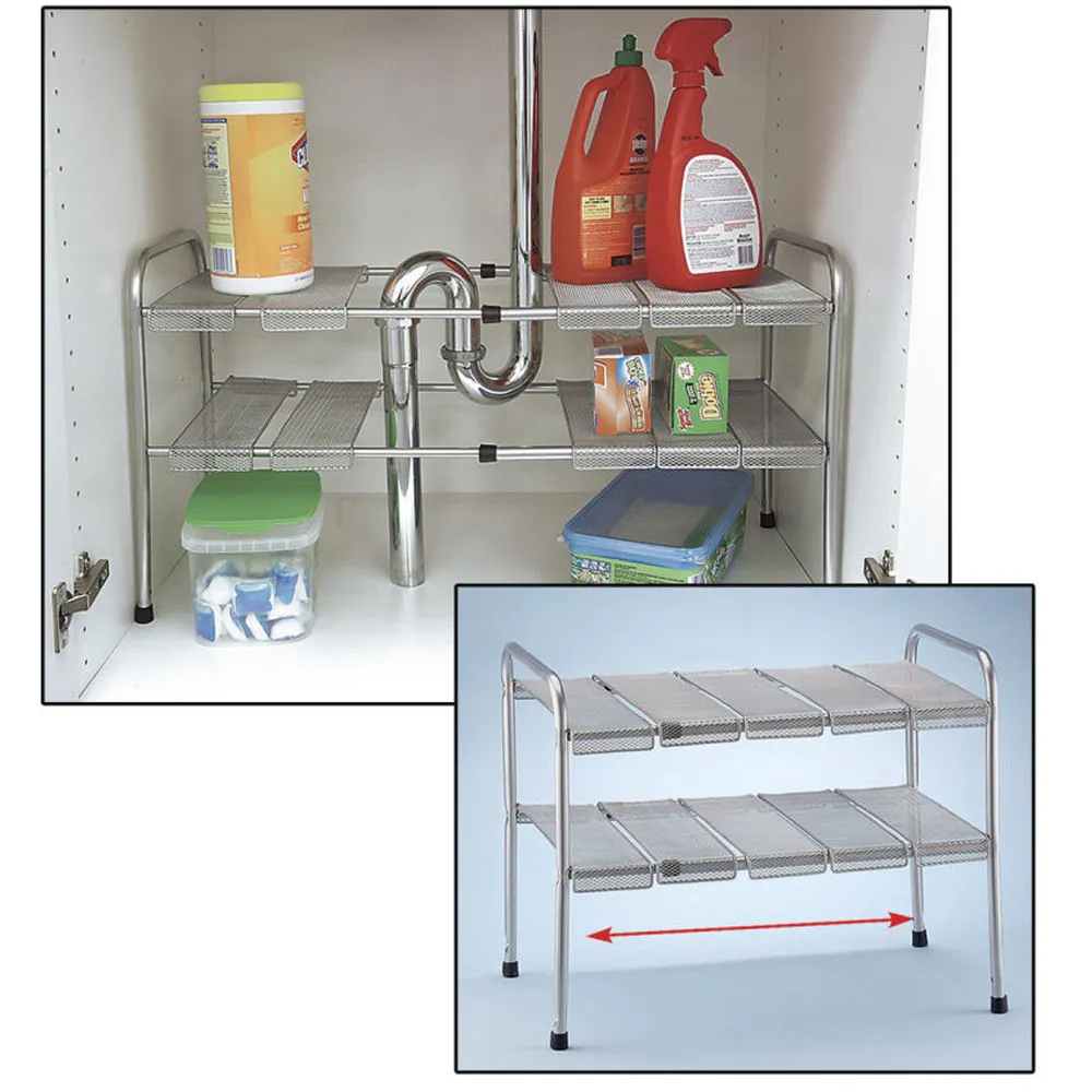 2 Tier Expandable Under The Sink Shelf - 18"-30" x 11.5" x 15" Bathroom Kitchen