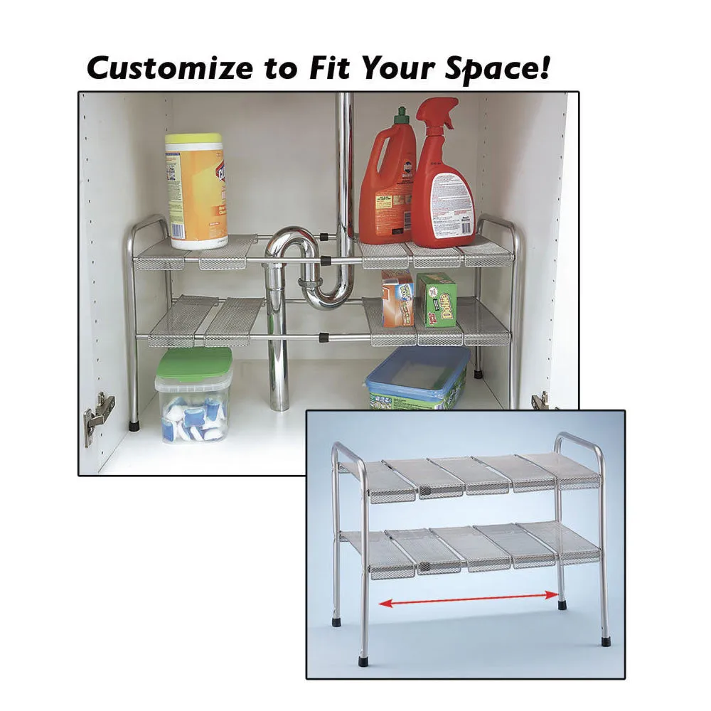 2 Tier Expandable Under The Sink Shelf - 18"-30" x 11.5" x 15" Bathroom Kitchen