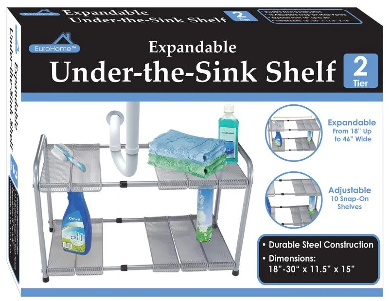 2 Tier Expandable Under The Sink Shelf - 18"-30" x 11.5" x 15" Bathroom Kitchen