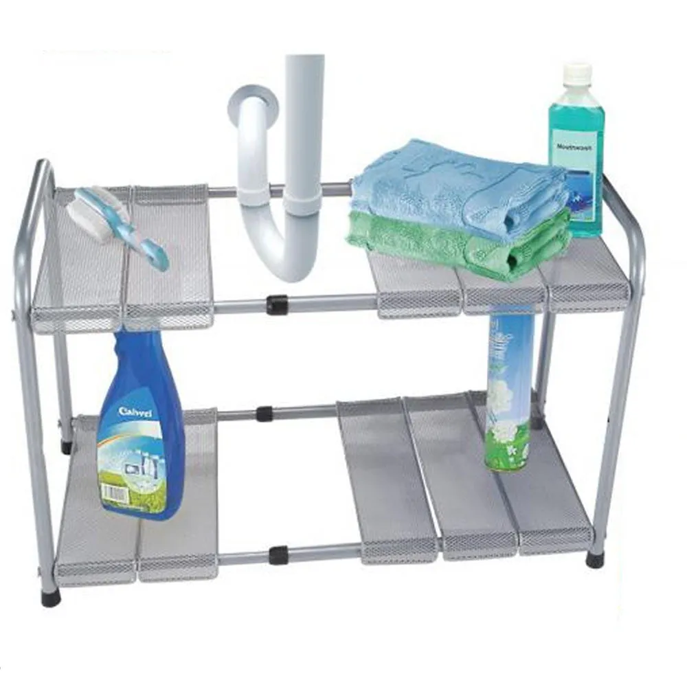 2 Tier Expandable Under The Sink Shelf - 18"-30" x 11.5" x 15" Bathroom Kitchen
