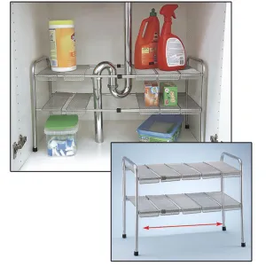 2 Tier Expandable Under The Sink Shelf - 18"-30" x 11.5" x 15" Bathroom Kitchen