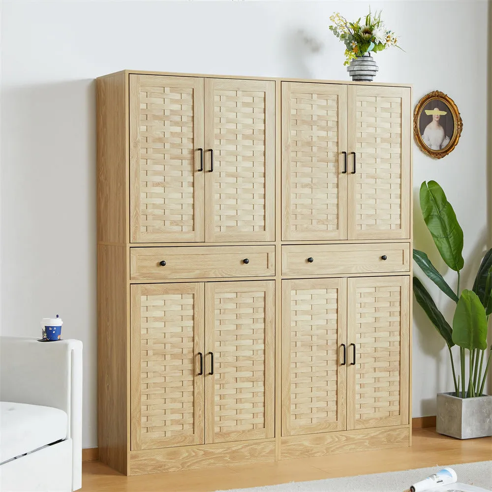 72" Kitchen Pantry Storage Cabinet with 4 Woven Doors and Adjustable Shelves