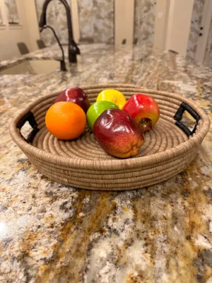 African Basket  Rwanda Woven Serving Tray Tan With Black
