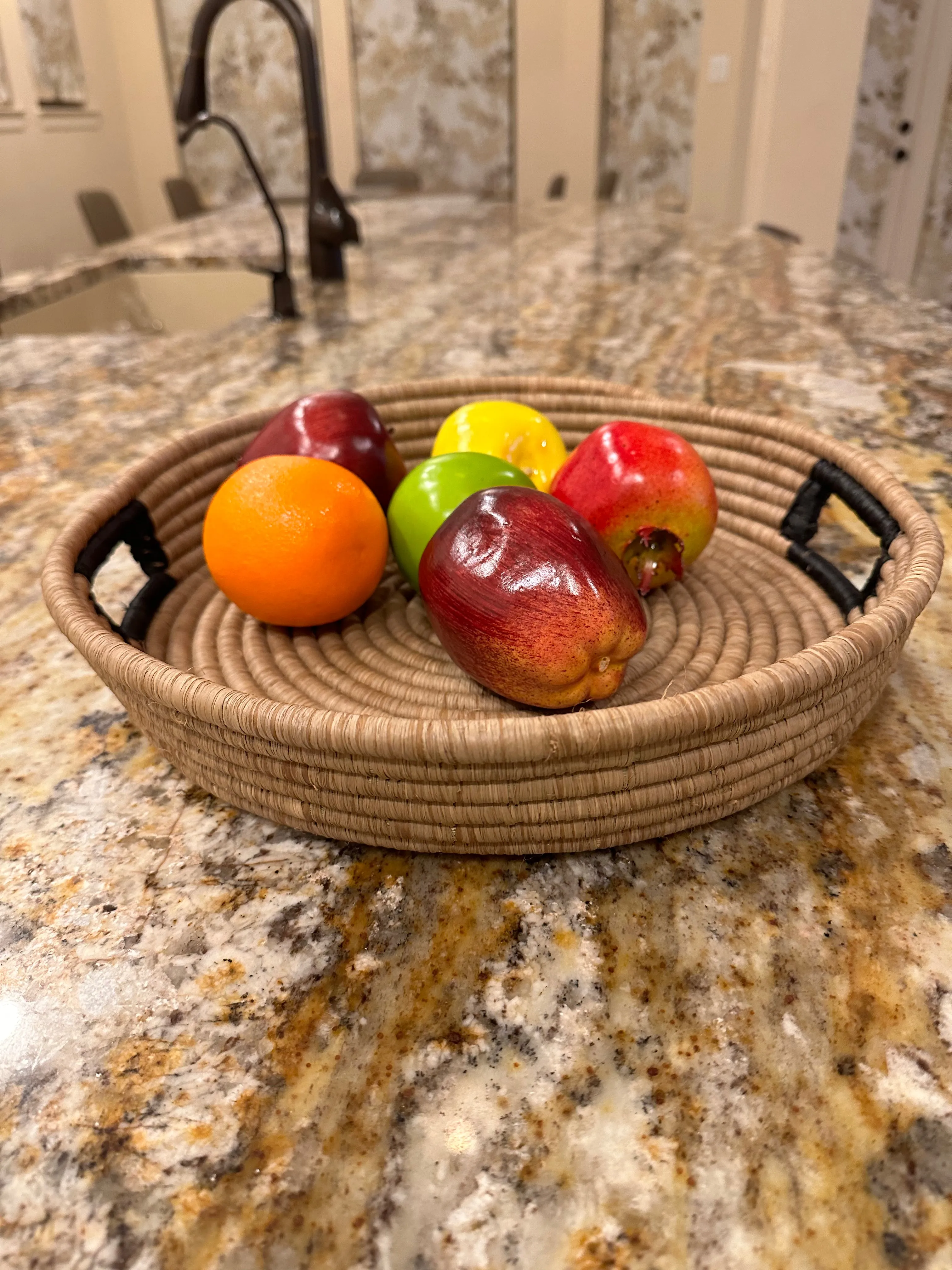 African Basket  Rwanda Woven Serving Tray Tan With Black