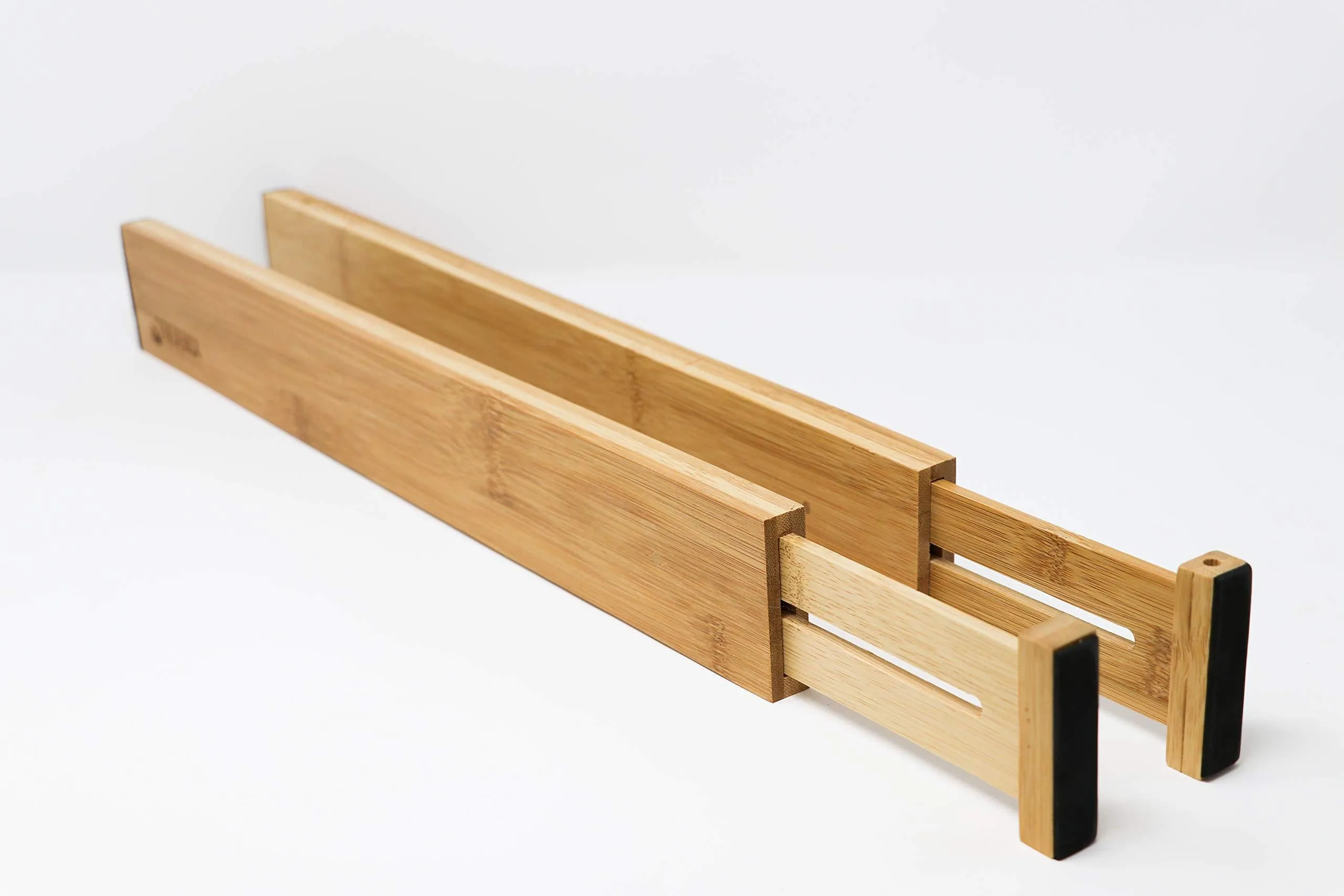 Bamboo Adjustable Drawer Divider Organizers - Spring Loaded, Stackable | Perfect for Kitchen Utensils, Silverware & Knife Drawer Dividers, Desk, Bathroom, and Dresser Drawer Organization (6-Pack)