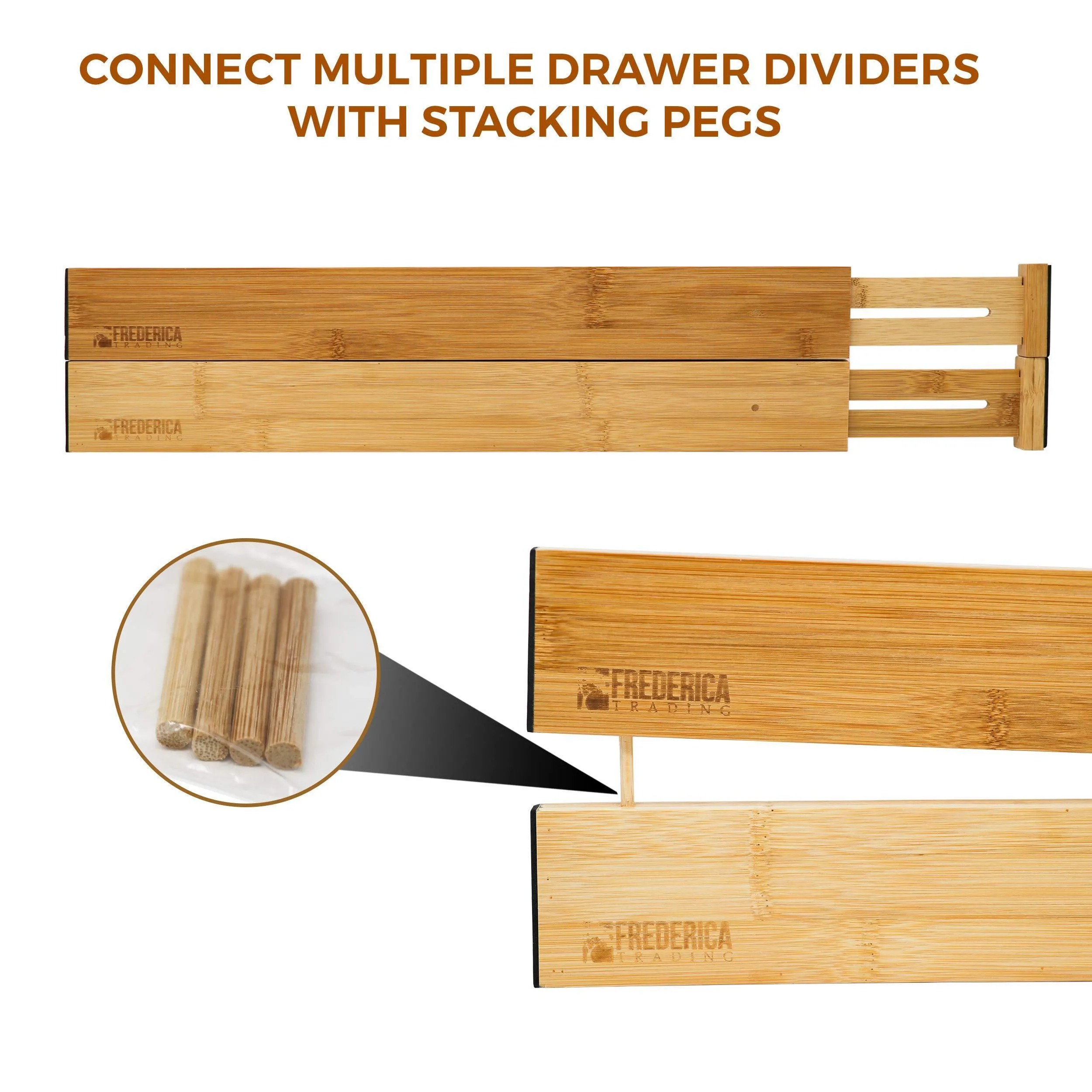 Bamboo Adjustable Drawer Divider Organizers - Spring Loaded, Stackable | Perfect for Kitchen Utensils, Silverware & Knife Drawer Dividers, Desk, Bathroom, and Dresser Drawer Organization (6-Pack)