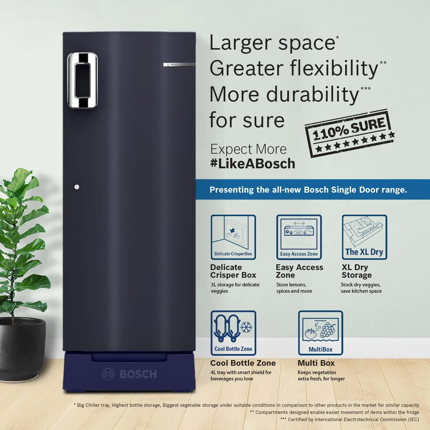 Bosch CST22U14PI Single Door Refrigerator 226L Inverter (Dark Lake)