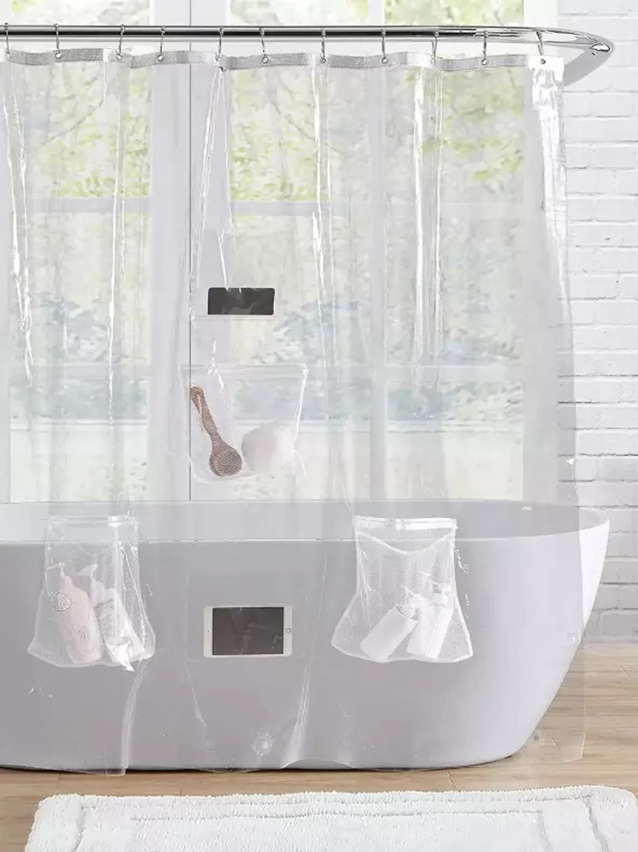 Clear Shower Curtain With 5 Pockets 72 X 72 Inch