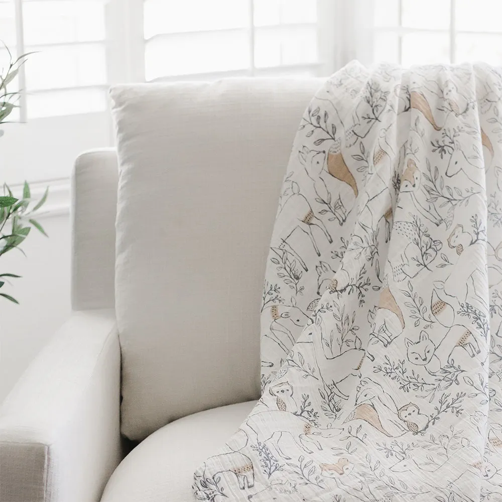 Crane Baby Ezra Collection Muslin Swadddle Woodland Print