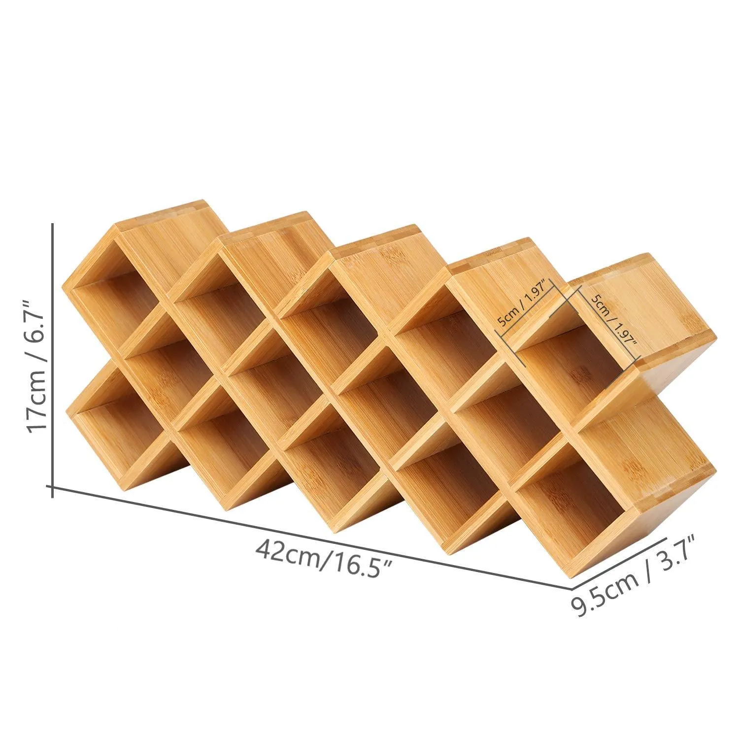 Criss-Cross 18-Jar Bamboo Countertop Spice Rack Organizer, Kitchen Cabinet Cupboard Wall Mount Door Spice Storage, Fit for Round and Square Spice Bottles, Free Standing for Counter, Cabinet or Drawers