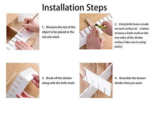 Drawer Organizers DIY Grid Dividers - Storage Spacer Wood-Plastic Multipurpose Finishing Shelves for Wardrobe Desk Tea Table Dresser Kitchen Underwear Socks Tableware Charging Line White (5Pack)