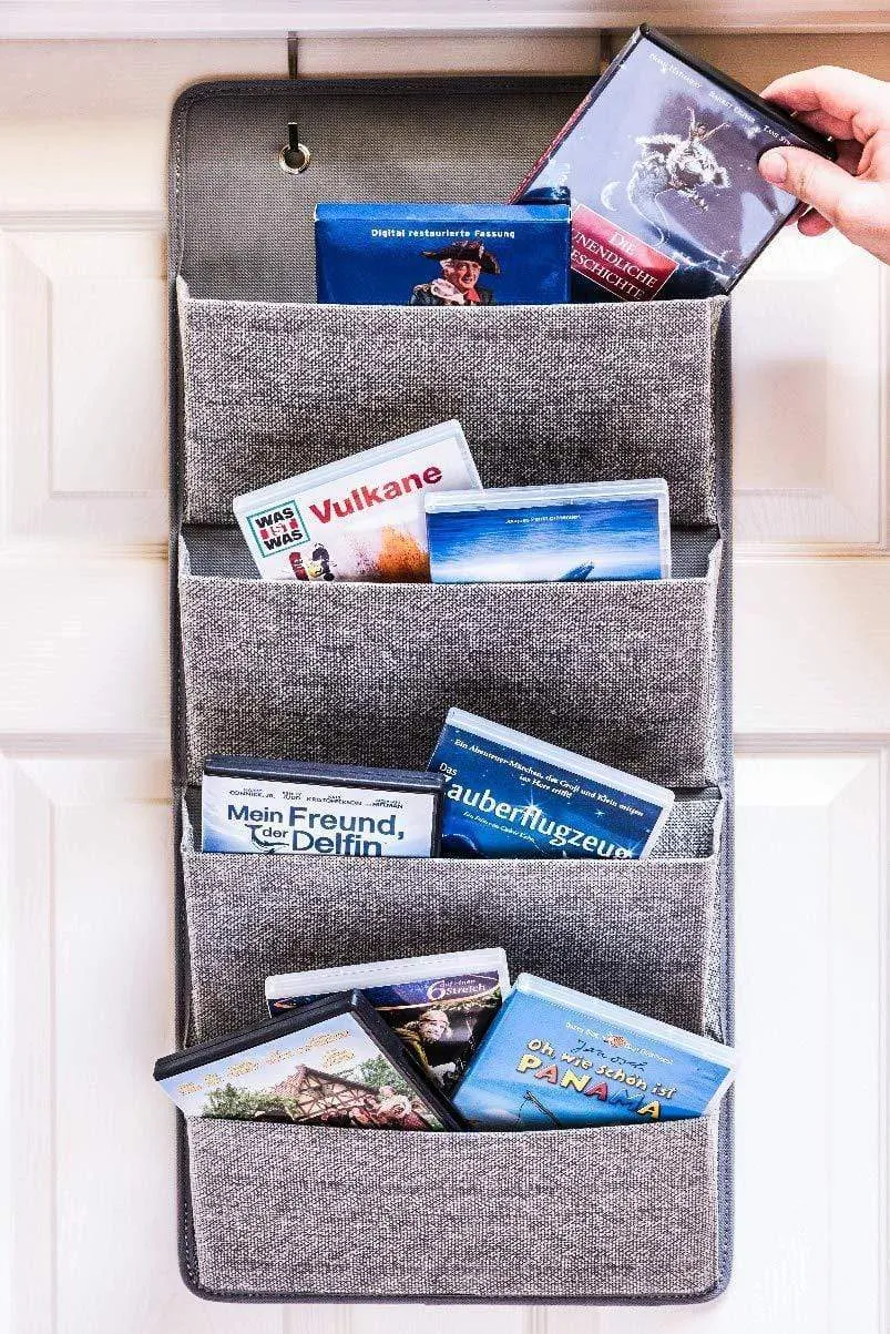 Elegant Wonders 4 Pocket Fabric Wall Organizer for House, Closet Storage and Office with Wall Mount Or for Hanging Over The Door Or Cubicle. WallPockets Accessory by EW. [Gray]