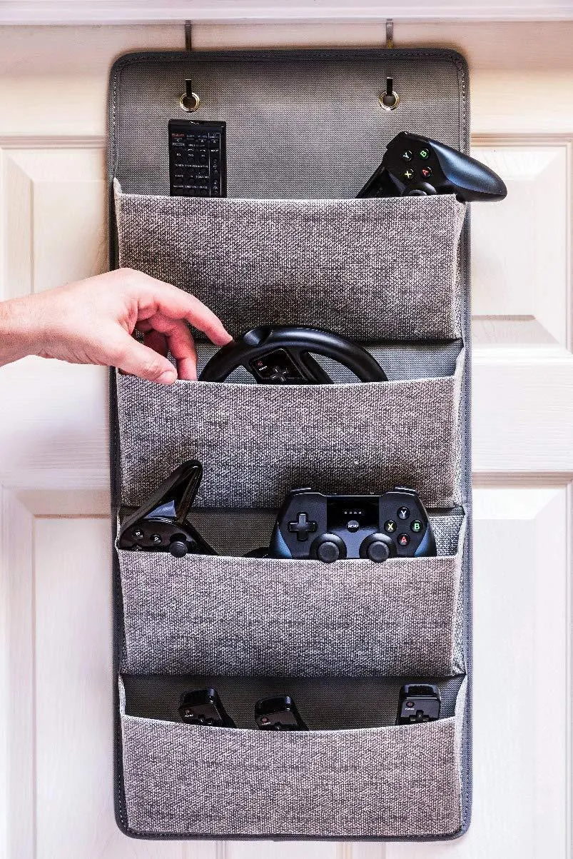 Elegant Wonders 4 Pocket Fabric Wall Organizer for House, Closet Storage and Office with Wall Mount Or for Hanging Over The Door Or Cubicle. WallPockets Accessory by EW. [Gray]