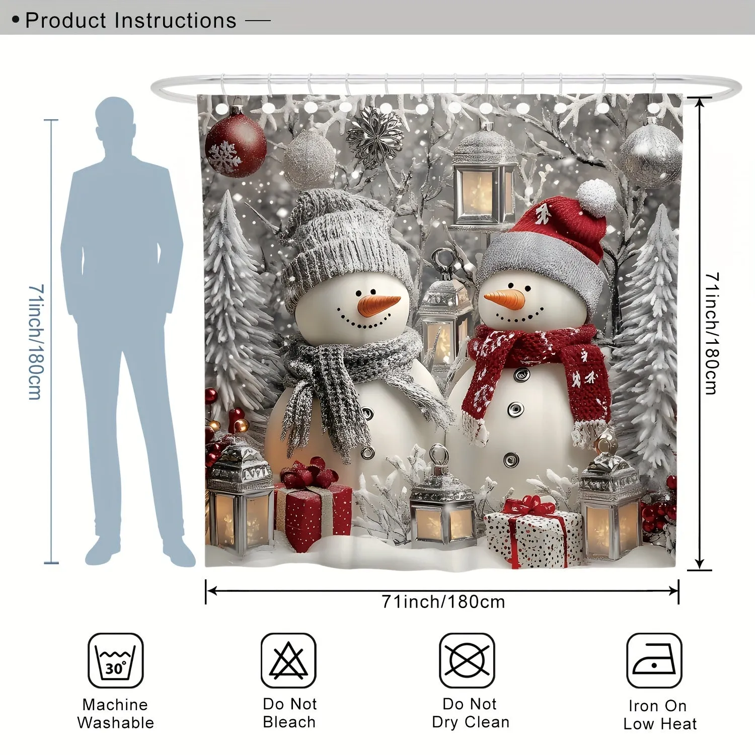 Festive Christmas Snowman Shower Curtain Set with Rug & Bath Mat - Waterproof, Machine Washable, Includes Hooks and Toilet Lid Cover