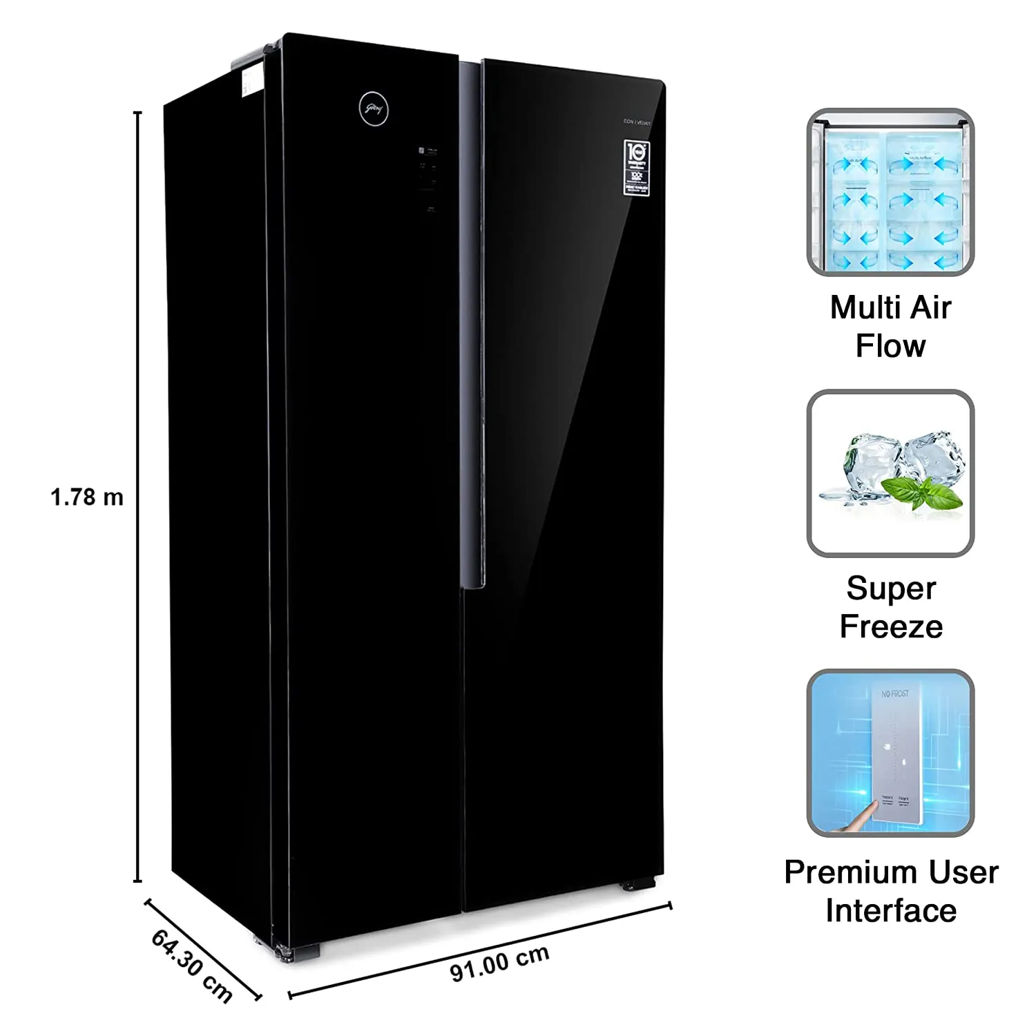 Godrej RS EONVELVET 579 RFD GL BK 564 L Frost Free Side-By-Side Refrigerator  Glass Black Door