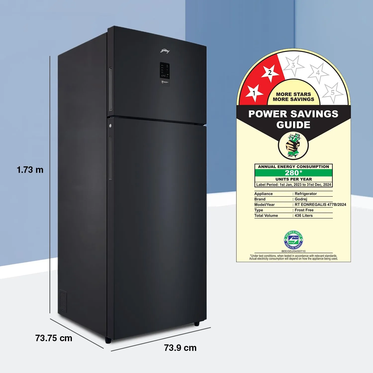 Godrej RT EONREGALIS 477B RCI MT BK 436 L 2 Star With Nano Shield Technology Inverter Frost Free Double Door Refrigerator ( Matte Black)