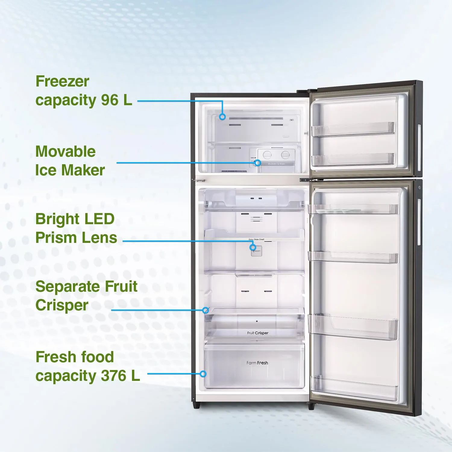 Godrej RT EONREGALIS 517B RCI MT BK 472 L 2 Star 95%  Food Surface Disinfection with Nano Shield Technology Inverter Frost Free Double Door Refrigerator ( Matte Black)