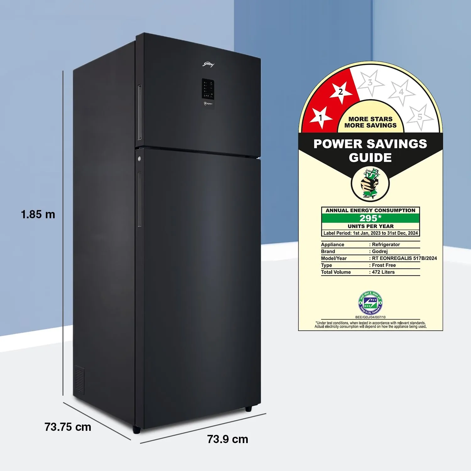 Godrej RT EONREGALIS 517B RCI MT BK 472 L 2 Star 95%  Food Surface Disinfection with Nano Shield Technology Inverter Frost Free Double Door Refrigerator ( Matte Black)