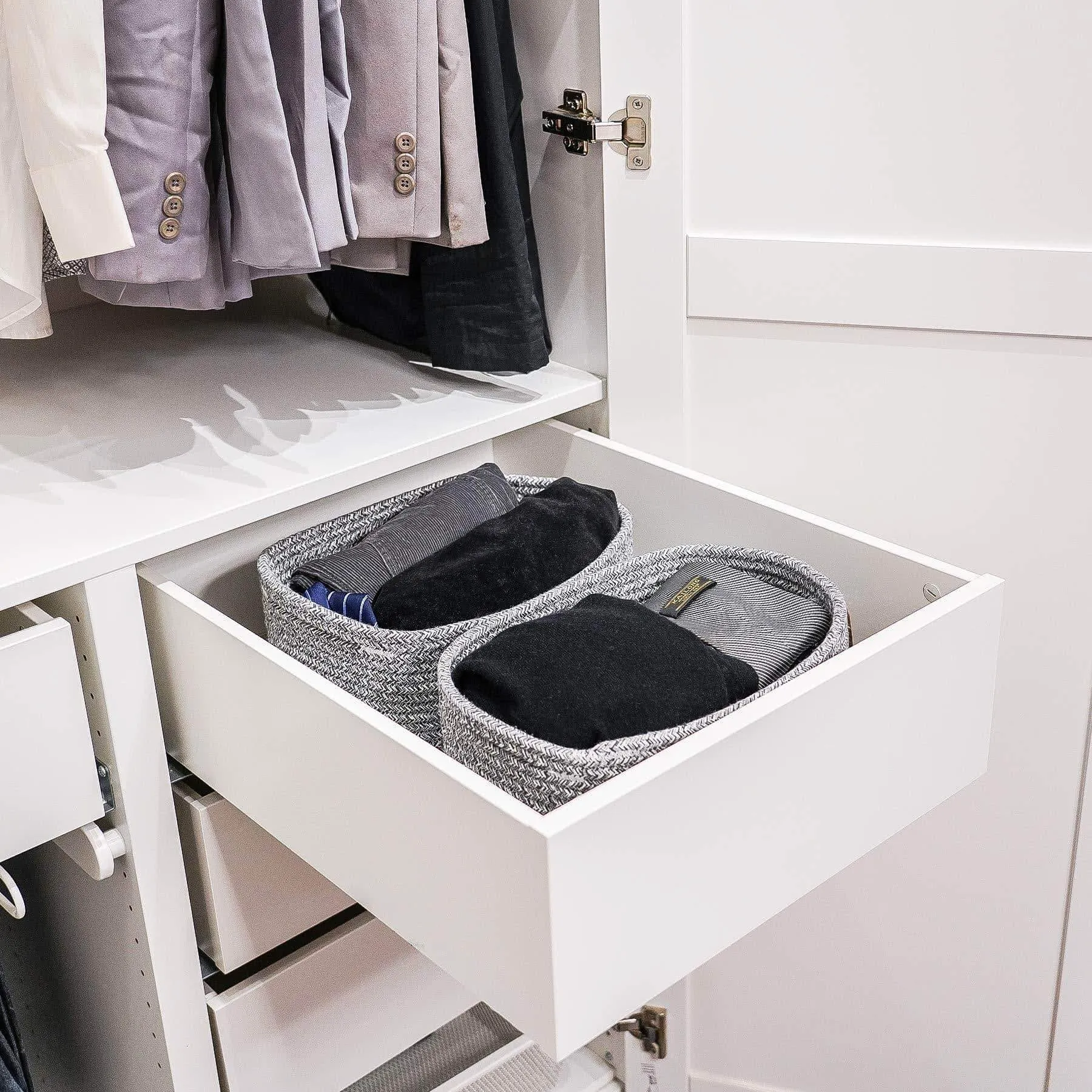 Goodpick Cute Cotton Rope Basket - Dresser Baskets Drawer Baskets Organizer Nursery Closet Storage Foldable Cloth Storage Box Underwear Organizer Drawer Divider, 12''×7''×5'' Set of 2
