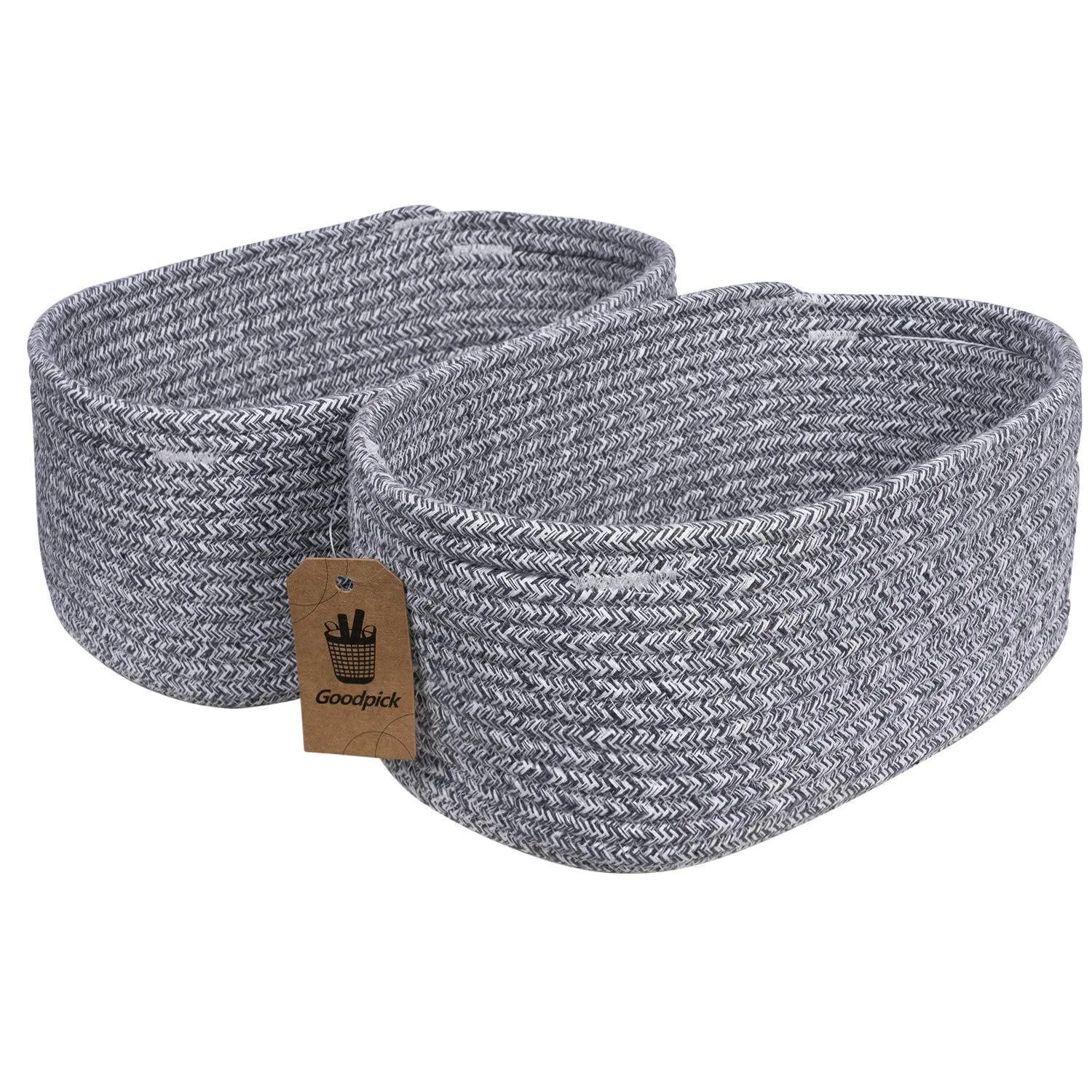 Goodpick Cute Cotton Rope Basket - Dresser Baskets Drawer Baskets Organizer Nursery Closet Storage Foldable Cloth Storage Box Underwear Organizer Drawer Divider, 12''×7''×5'' Set of 2