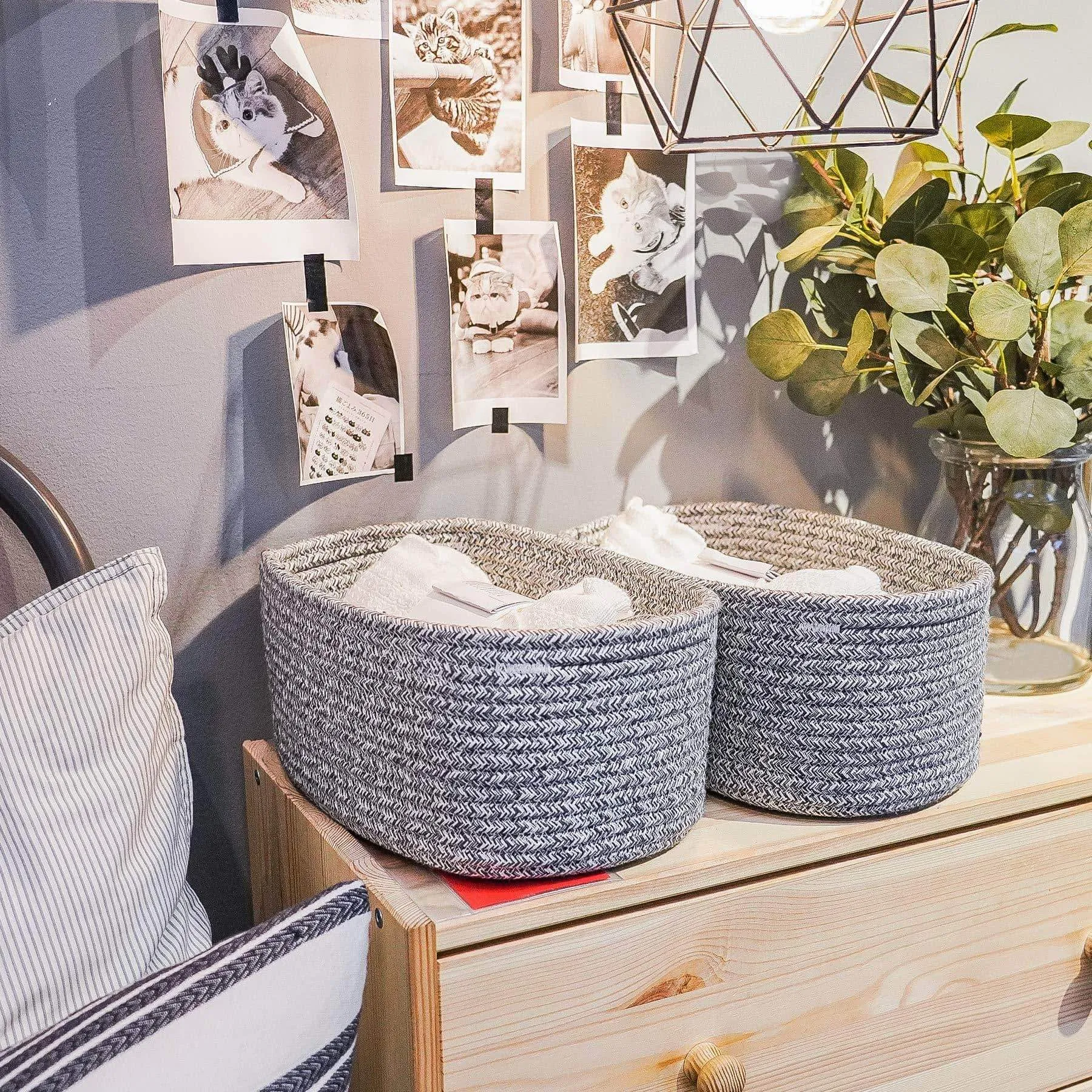 Goodpick Cute Cotton Rope Basket - Dresser Baskets Drawer Baskets Organizer Nursery Closet Storage Foldable Cloth Storage Box Underwear Organizer Drawer Divider, 12''×7''×5'' Set of 2