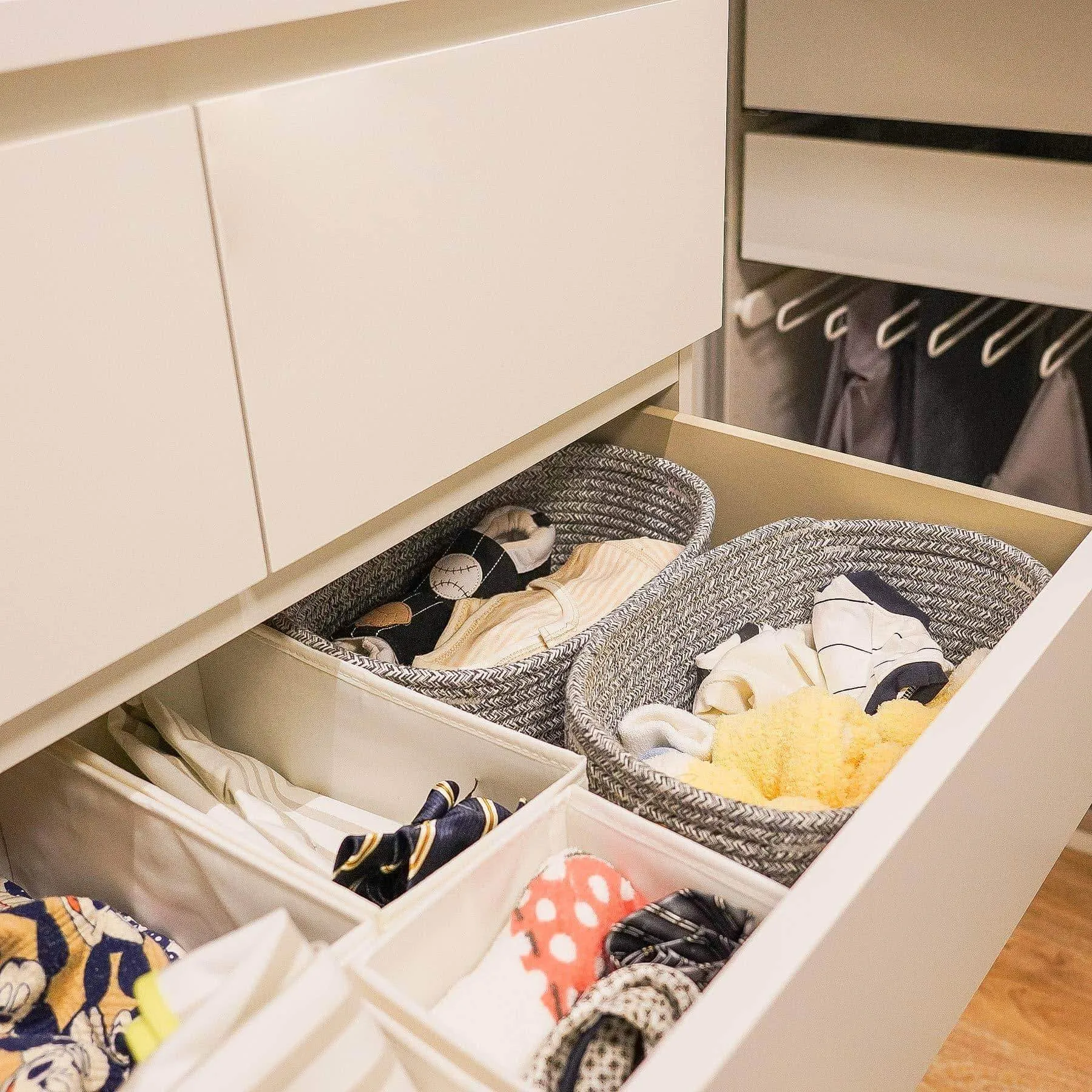 Goodpick Cute Cotton Rope Basket - Dresser Baskets Drawer Baskets Organizer Nursery Closet Storage Foldable Cloth Storage Box Underwear Organizer Drawer Divider, 12''×7''×5'' Set of 2