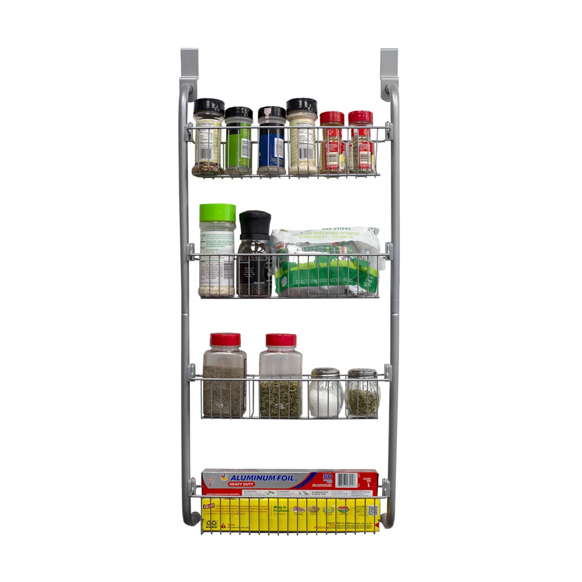 Heavy Duty 4 Tier Over the Door Metal Pantry Organizer, Grey