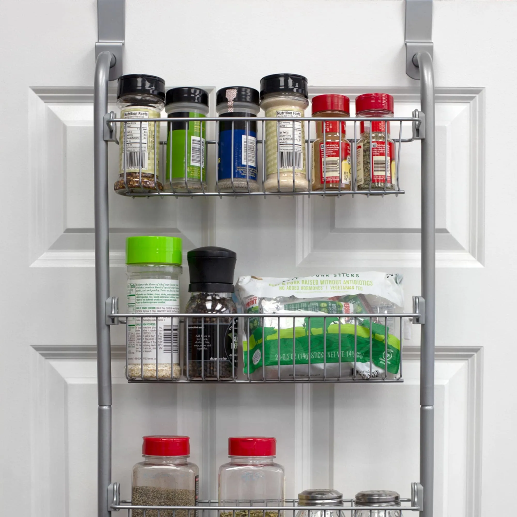 Heavy Duty 4 Tier Over the Door Metal Pantry Organizer, Grey