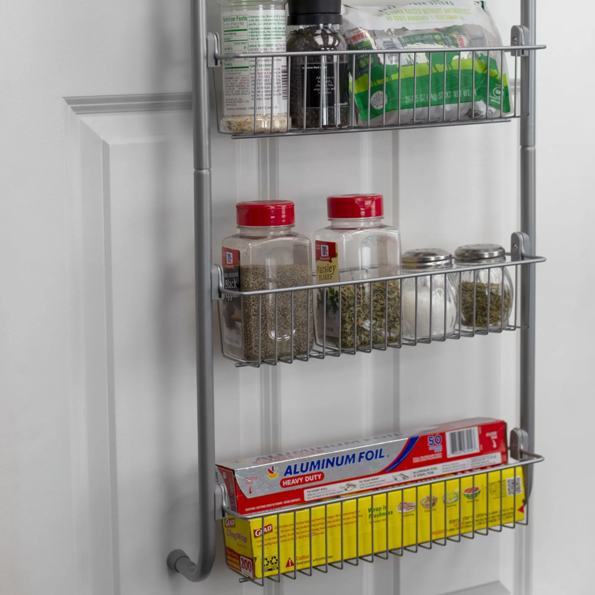 Heavy Duty 4 Tier Over the Door Metal Pantry Organizer, Grey