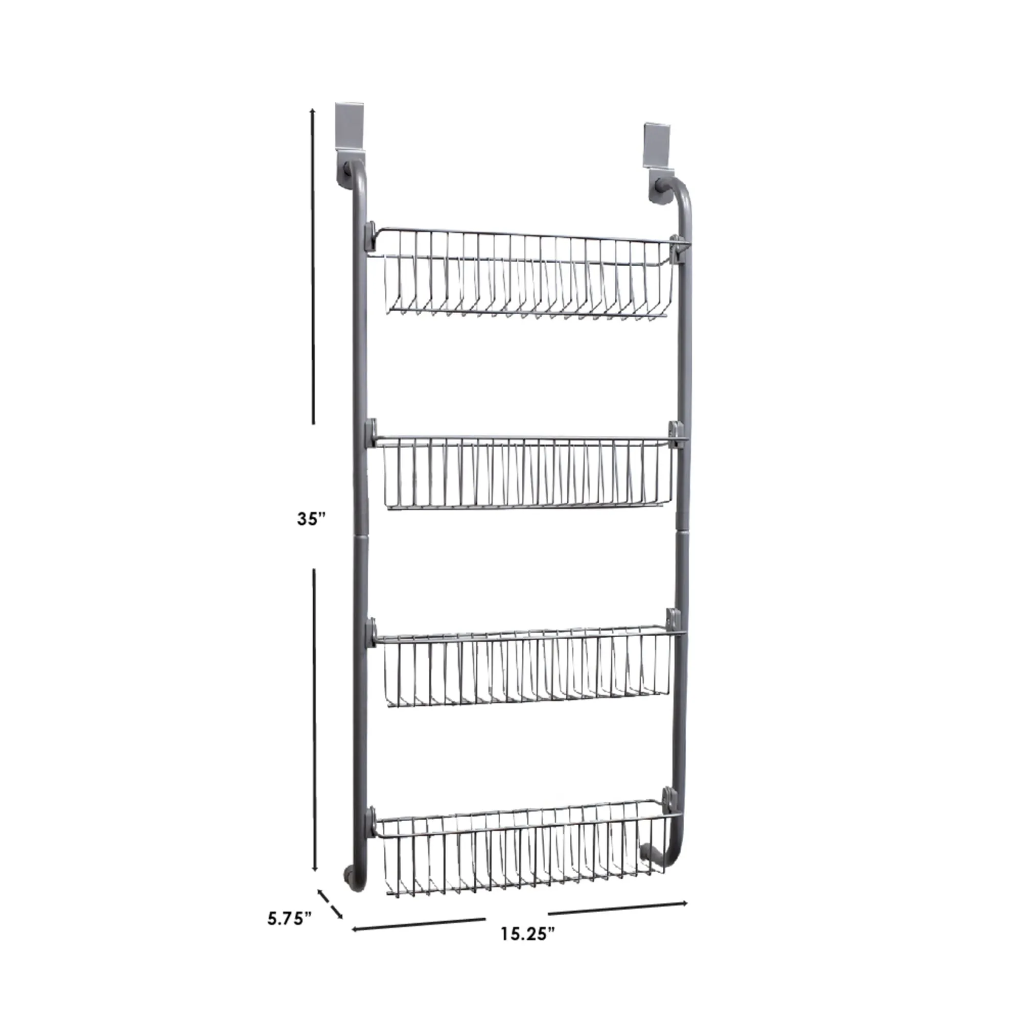Heavy Duty 4 Tier Over the Door Metal Pantry Organizer, Grey