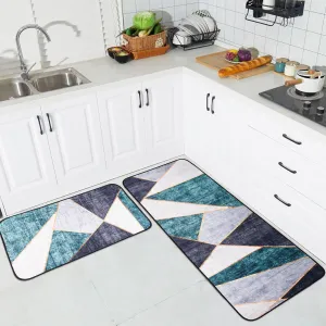 Kuber Industries 2 Pcs Kitchen Mat | Anti-Slip & Absorbent Kitchen Rug Mat | Door Mat & Kitchen Runner Set | Non Woven Floor Mat for Home, Kitchen, Living Room | HY096 | Green & Gray