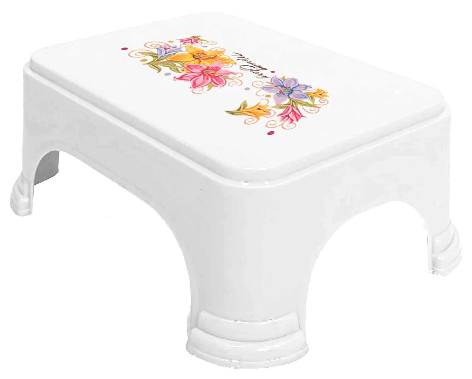 Kuber Industries Floral Print Plastic Bathroom Stool, White-KUBMART10868