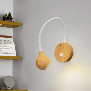 Modern Wood LED Wall Sconce with Adjustable Arm - White & Beige