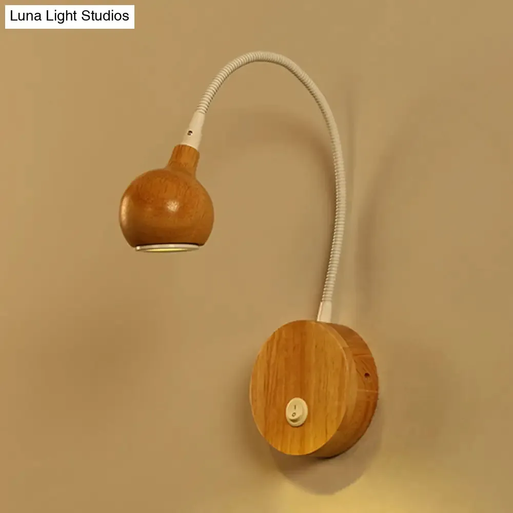 Modern Wood LED Wall Sconce with Adjustable Arm - White & Beige