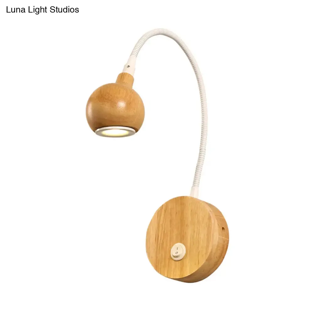 Modern Wood LED Wall Sconce with Adjustable Arm - White & Beige