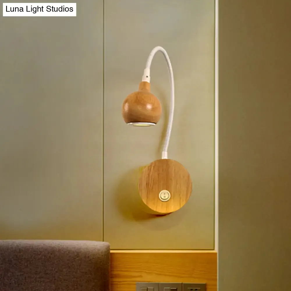 Modern Wood LED Wall Sconce with Adjustable Arm - White & Beige