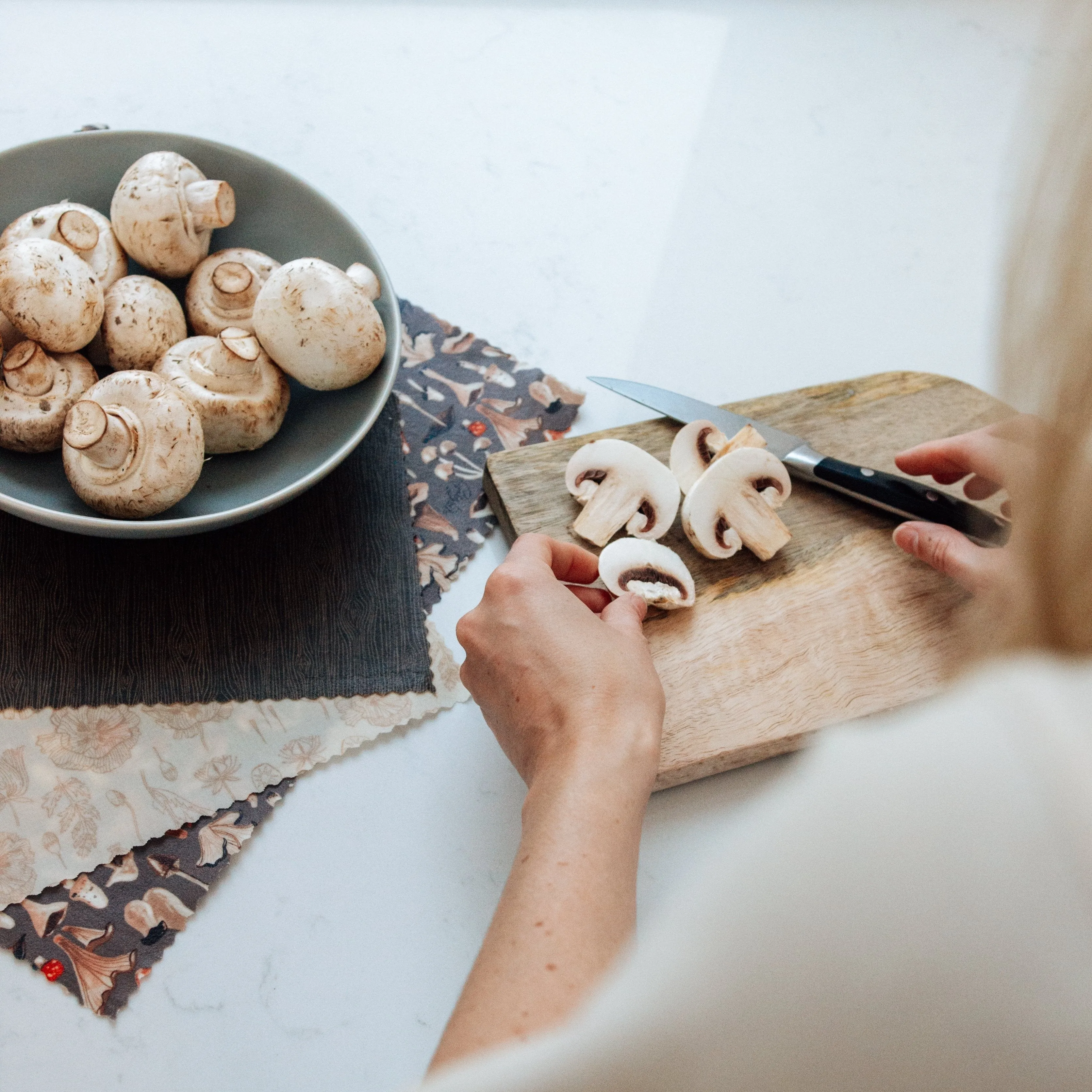 Mushroom Pair: Set of 3 Beeswax Wraps   Dishcloth