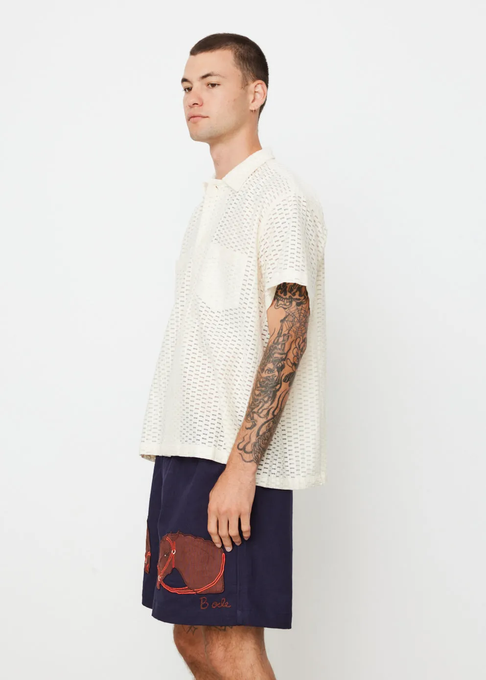 Sheer Brick Lace Short Sleeve Shirt