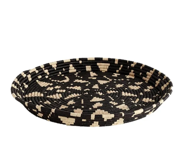 TERREZZO WOVEN SERVING TRAY OR WALL HANGING  ART DECOR  BLACK & TAN