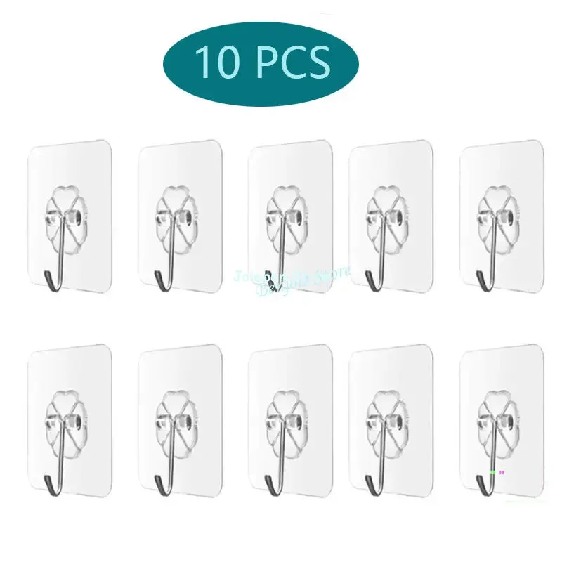 Transparent Wall Hooks Heavy Duty Multi-Purpose Wall Hook Adhesive Hooks Door Hangers Load Rack Hooks Strong Bathroom Kitchen