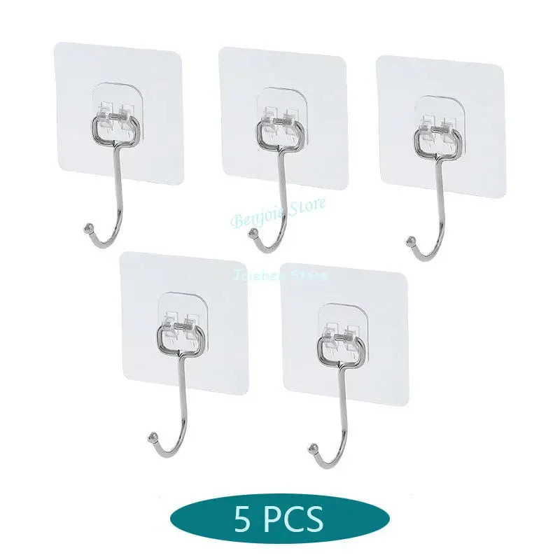 Transparent Wall Hooks Heavy Duty Multi-Purpose Wall Hook Adhesive Hooks Door Hangers Load Rack Hooks Strong Bathroom Kitchen