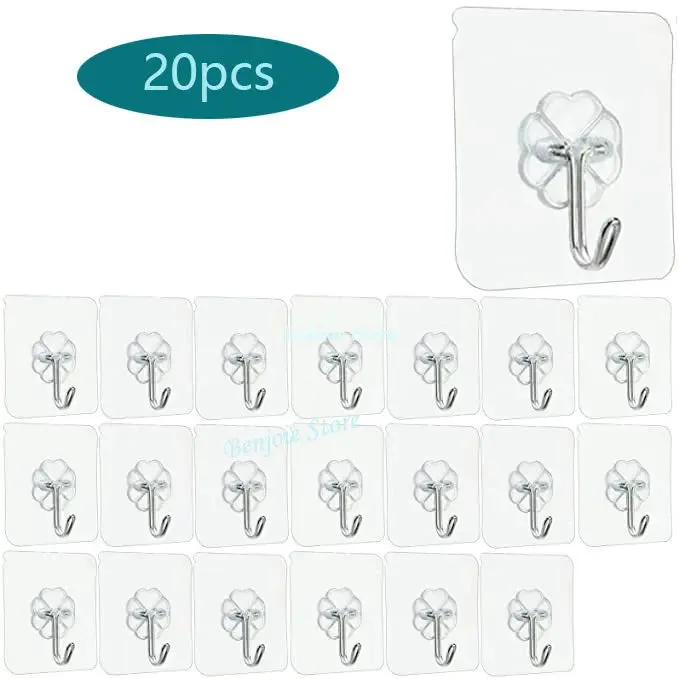 Transparent Wall Hooks Heavy Duty Multi-Purpose Wall Hook Adhesive Hooks Door Hangers Load Rack Hooks Strong Bathroom Kitchen