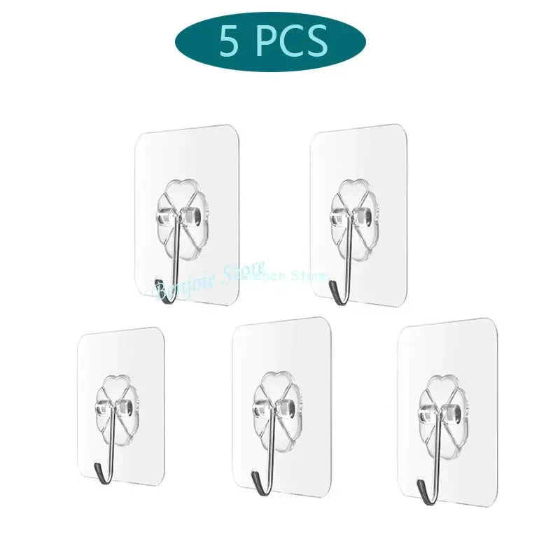 Transparent Wall Hooks Heavy Duty Multi-Purpose Wall Hook Adhesive Hooks Door Hangers Load Rack Hooks Strong Bathroom Kitchen